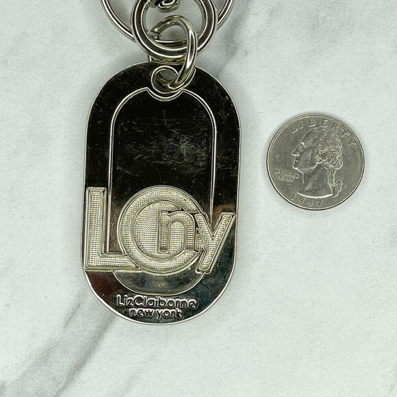 Liz Claiborne Silver Tone Chunky Logo Bag Charm Keyring Keychain - Picture 2 of 6